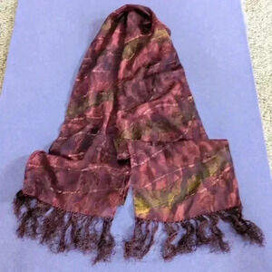 Fleur Scarf with long tassels Autumn colors made in India  10x69in